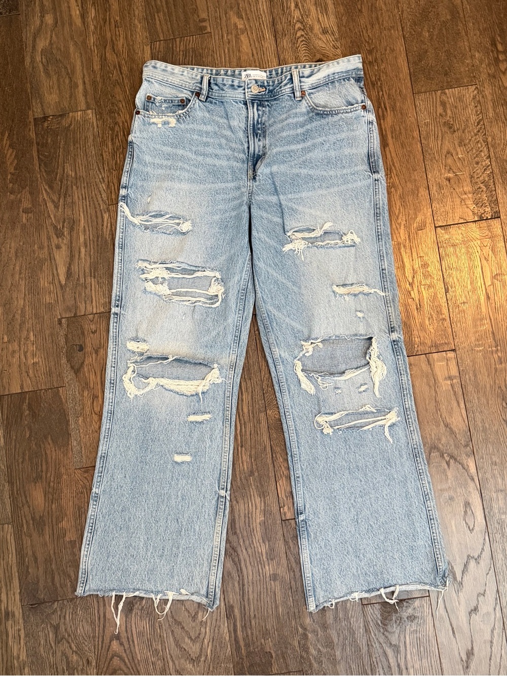 Zara Light Blue Distressed Women’s Wideleg Jeans